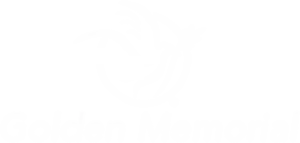 A stylized white dove carrying an olive branch inside a circle, with the words Golden Memorial written below in white text.